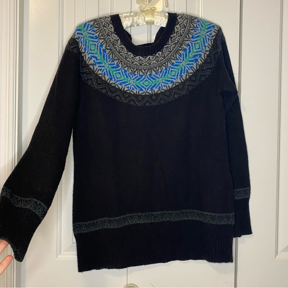 Jessica Wool Blend Black Winter Sweater with Blue and Gray Pattern - Picture 2 of 6